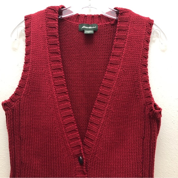 Eddie Bauer V-Neck Button Up Vintage Sweater Vest Women's Size S Red - Picture 3 of 12